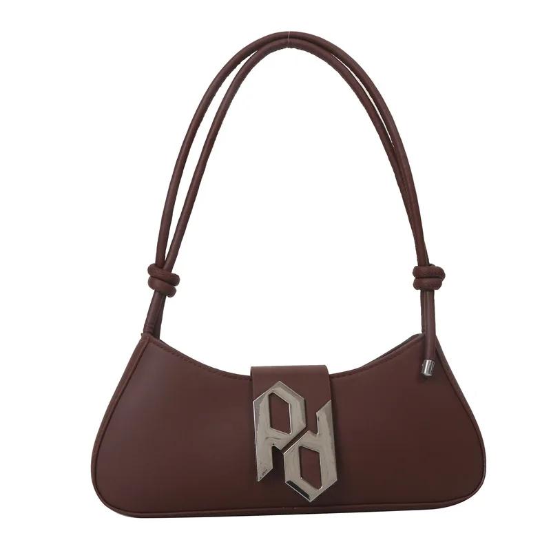 Women's Monochromatic Armpit Bags Soft Leather Bags Casual Shoulder Bags Half-moon Retro Crossbody Bags New