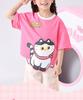B. Duck Children's Clothing Girls' Summer New Short Sleeved Top Cute and Playful Cat T-shirt for Middle and Small Children