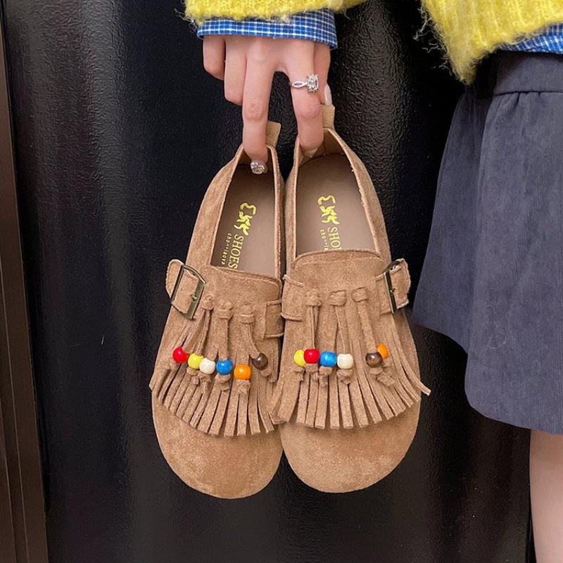 Fashion 2025 Spring and Autumn New Women's Shoes Thin Fashion Beaded Tassel Casual Shoes Soft Bottom Flat Casual Shoes