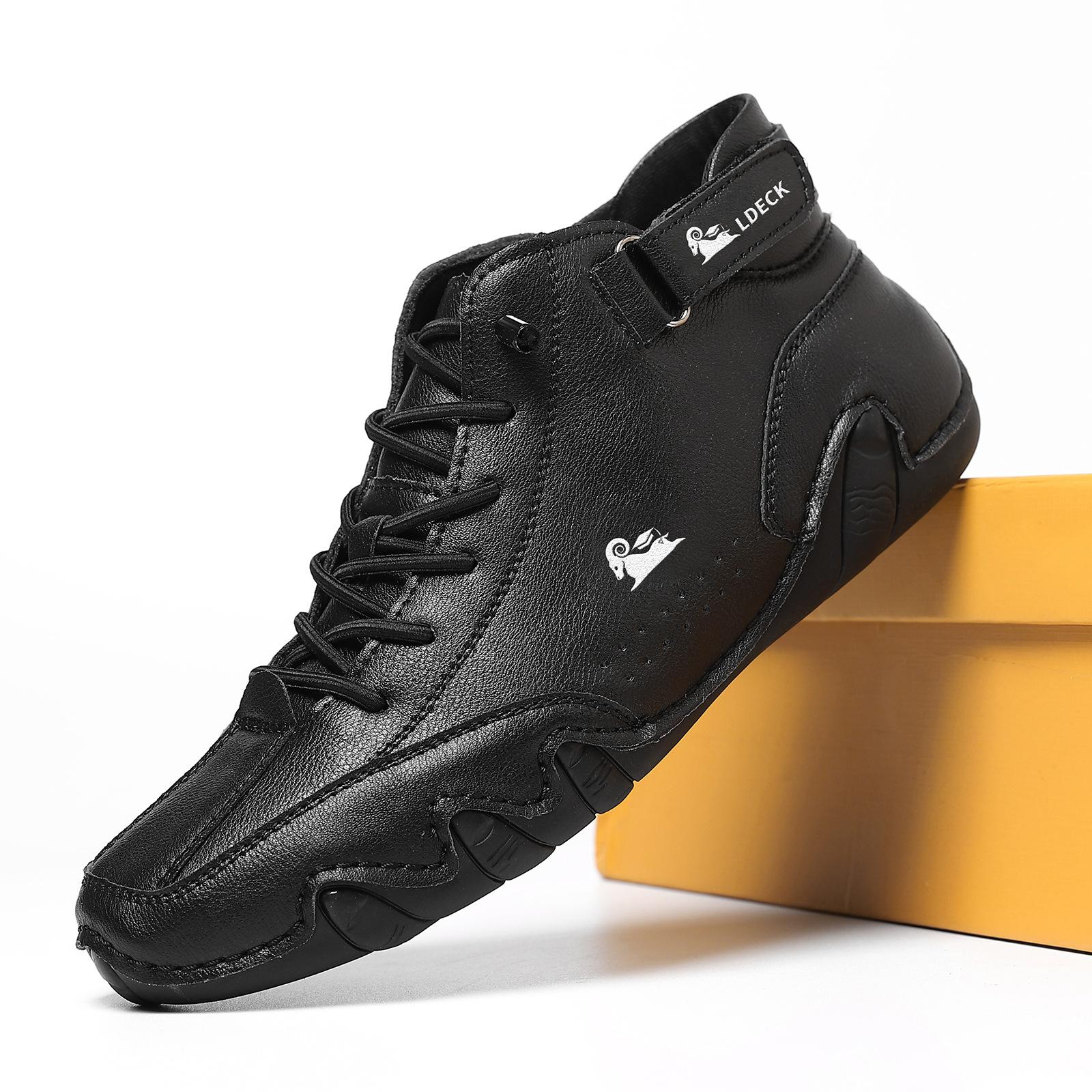 

Кожаная повседневная обувь Коричневые кроссовки для мужчин Обувь Мода Уличная ходьба Мужские лоферы Обувь Высокие ботинки Роскошные мужские ботинки 36 чёрный