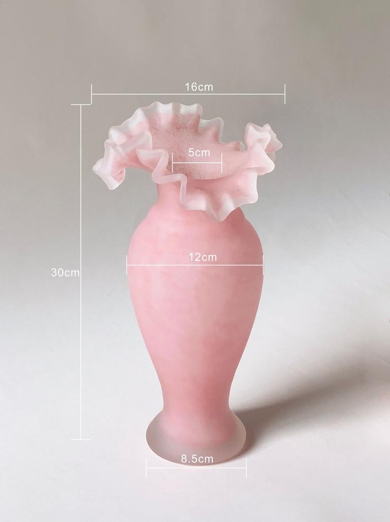 Rosa Glasvase Wellenfalte Mattglasflasche Blumenvase Blumenarrangement Zubehör Terrarium Heimdeko Zubehör