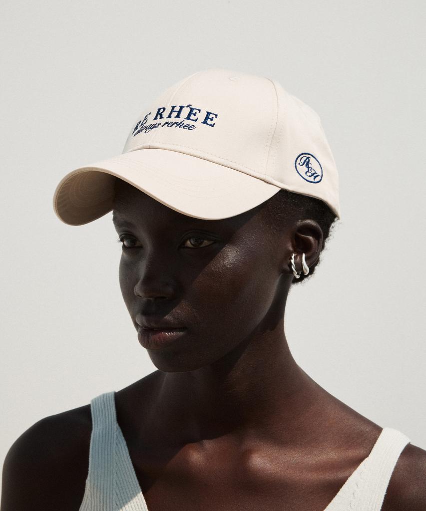 RE RHEE Logo Embroidered Cotton Ball Cap Beige