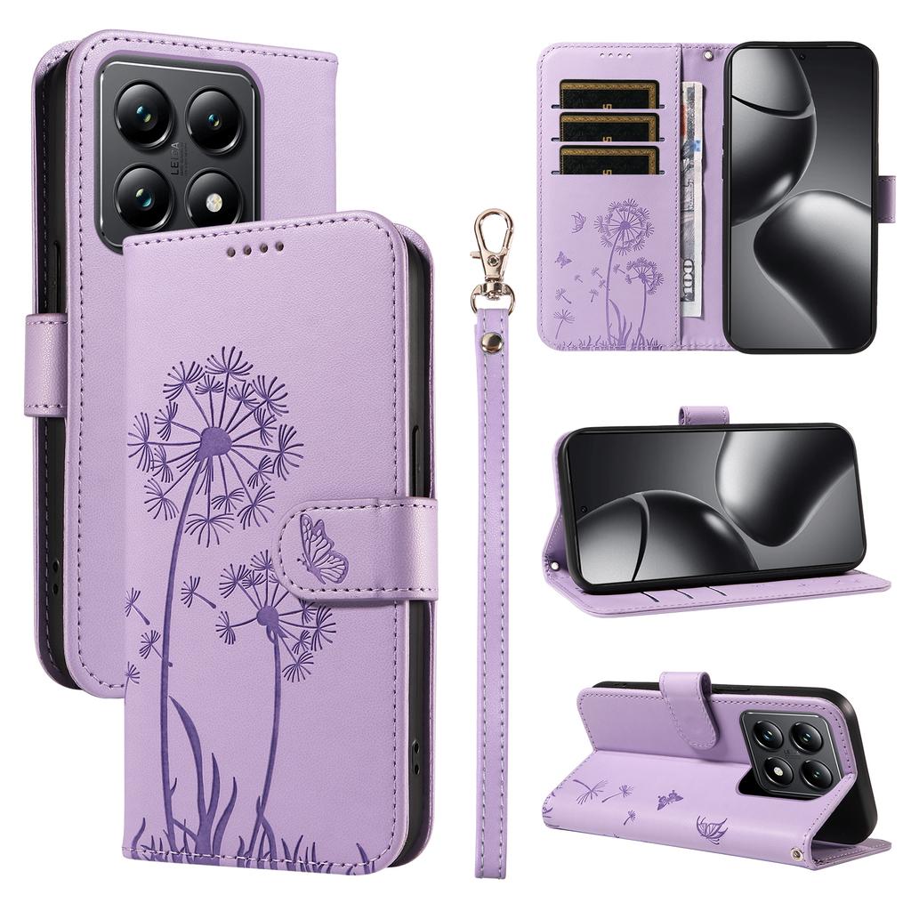 For Xiaomi 14T Leather Case Wallet Phone Cover Dandelion Imprint