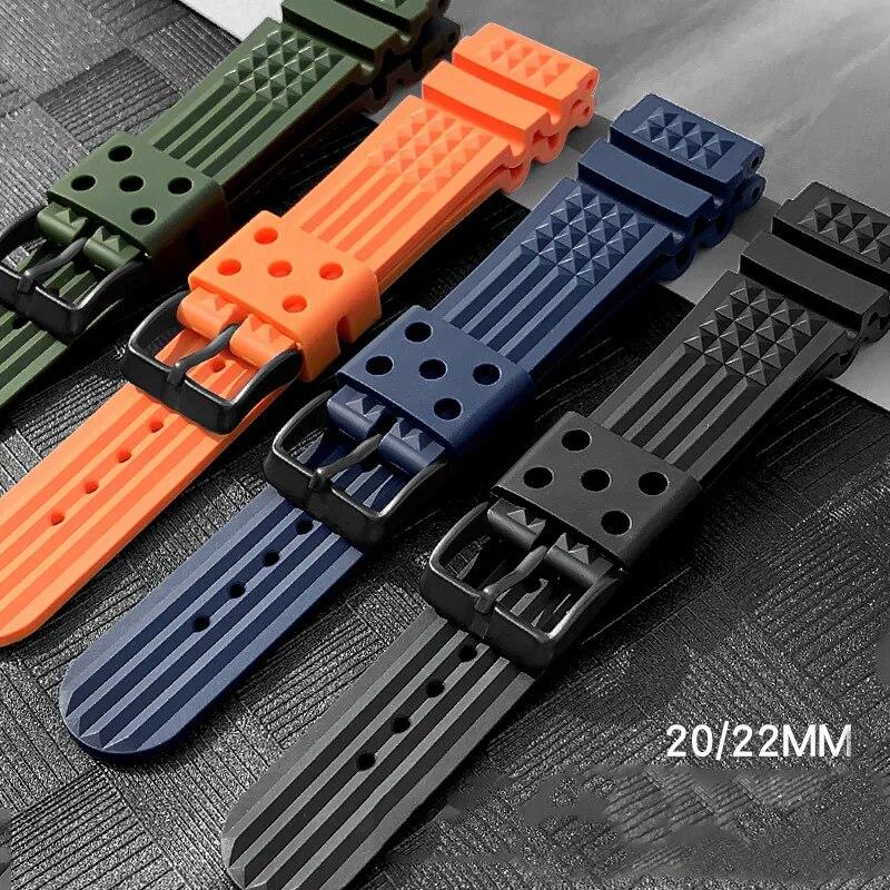 Cinturino in Gomma Waffle 20mm 22mm Fibbia in Acciaio Inossidabile Uomo Sport Impermeabile TPU Sostituisci Cinturino Orologio per Seiko per Citizen Blu
