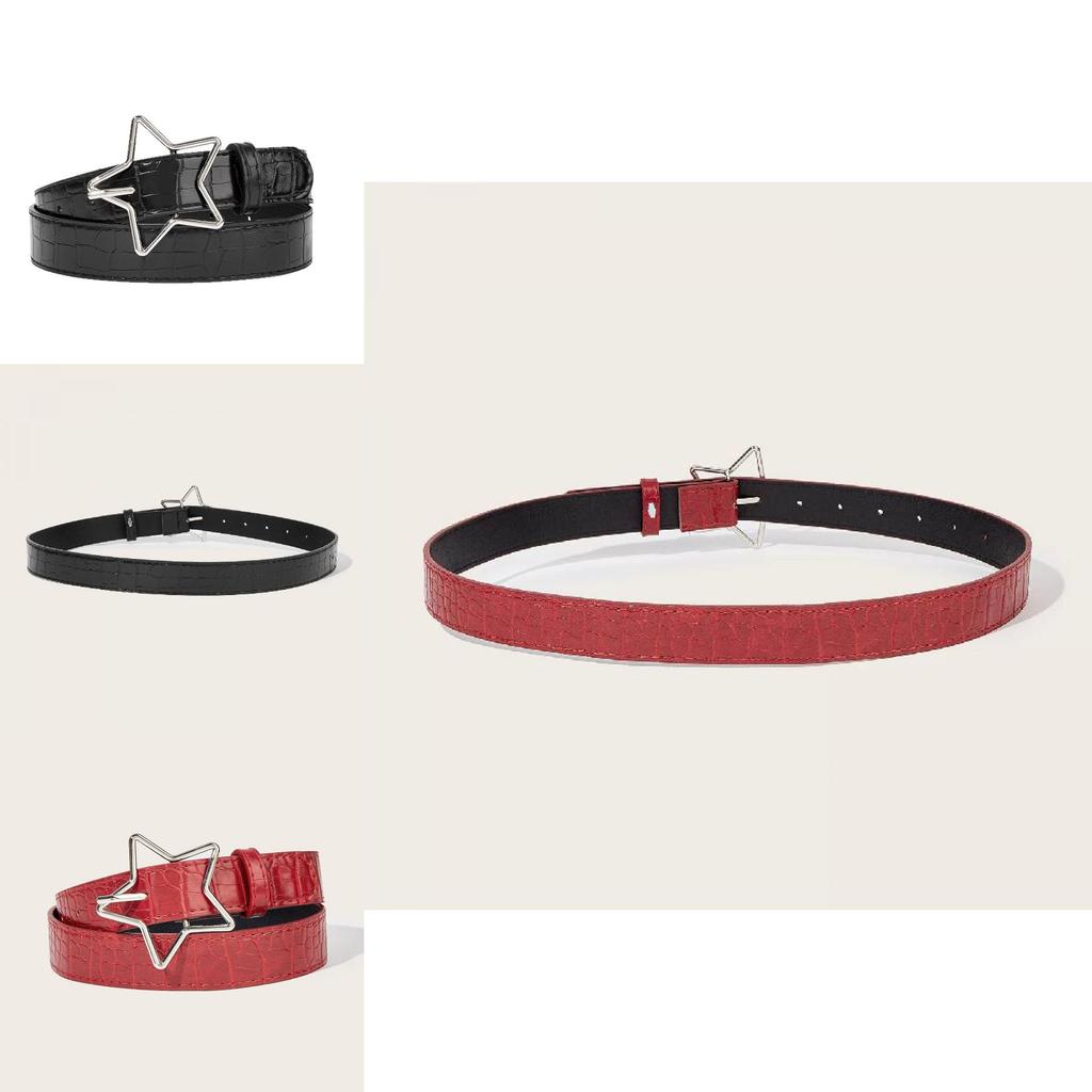 American Retro Pentagram Women Belt With Star Alloy Buckle For Casual Denim Accessory