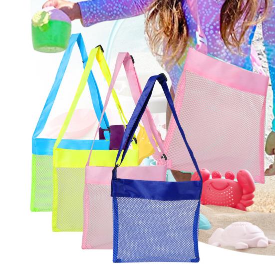 Kids Mesh Beach Bag with Adjustable Straps Seashell Collecting Sand Toy Storage for Boys Girls Breathable Quick-Dry Multi-Purpose Outdoor Bag