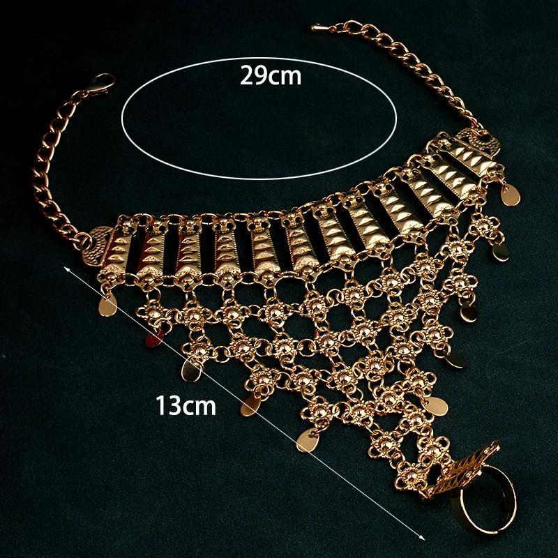Handgefertigtes Metallarmband und Ring-Set, vergoldet, arabisch, Naher Osten, Hochzeits Schmuck, ethnisch, Damen Manschetten-Accessoire, Geschenk