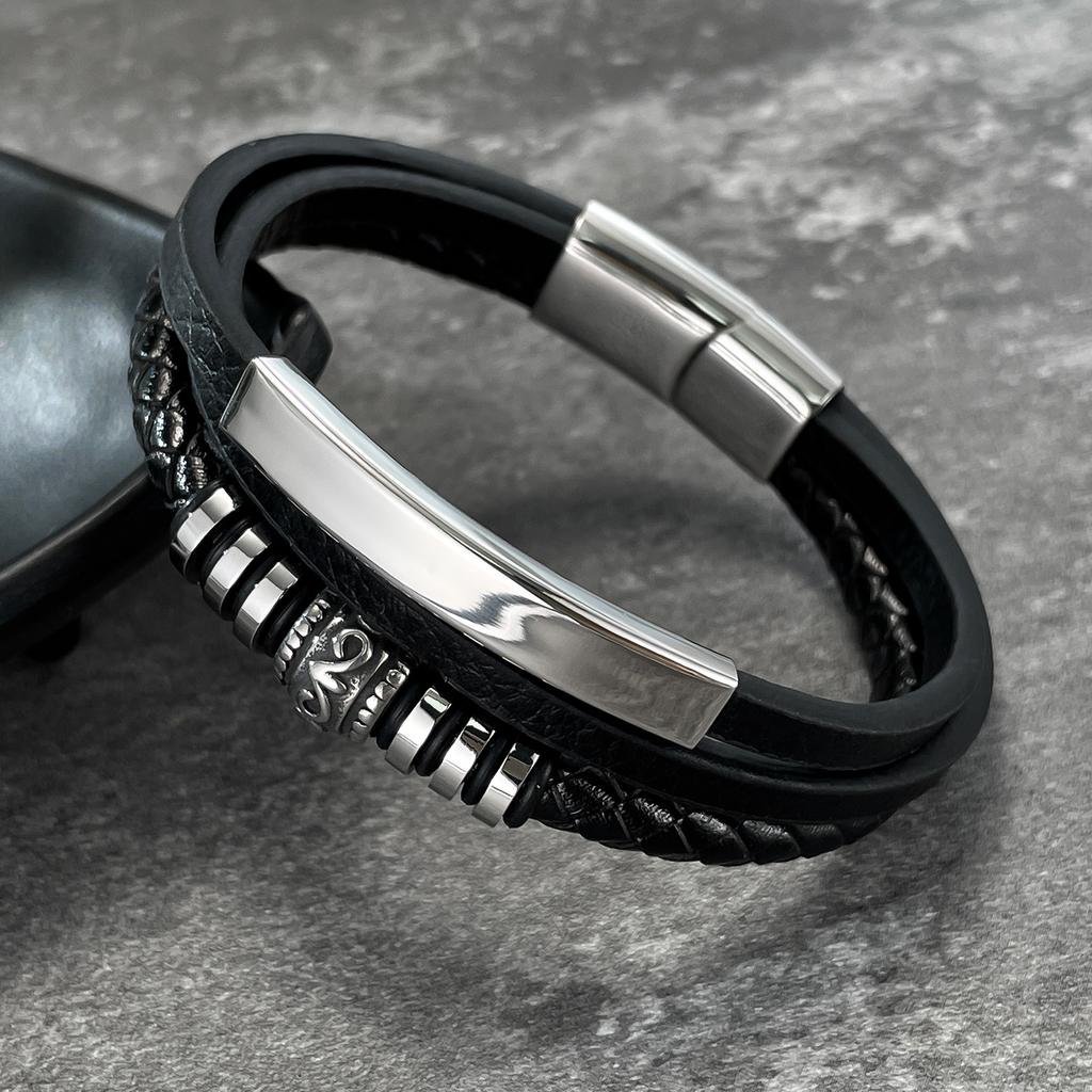 Multi -Layer Hand -Woven Leather Bracelet Wholesale Men 'S Personalized Retro Stainless Steel Magnetic Buckle Bracelet