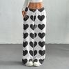 Women's Casual Fashion Printed Elastic Waist Loose Straight Leg Pants With Rope