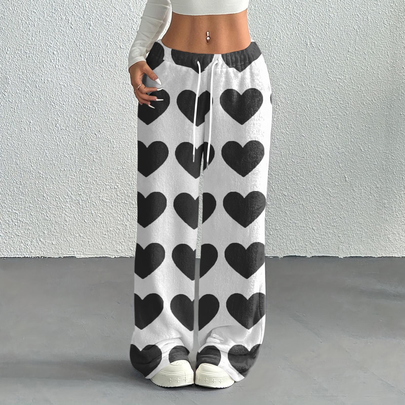 

Женские повседневные модные брюки с принтом, эластичной талией, свободные, с прямыми штанинами, с веревкой XL чёрный