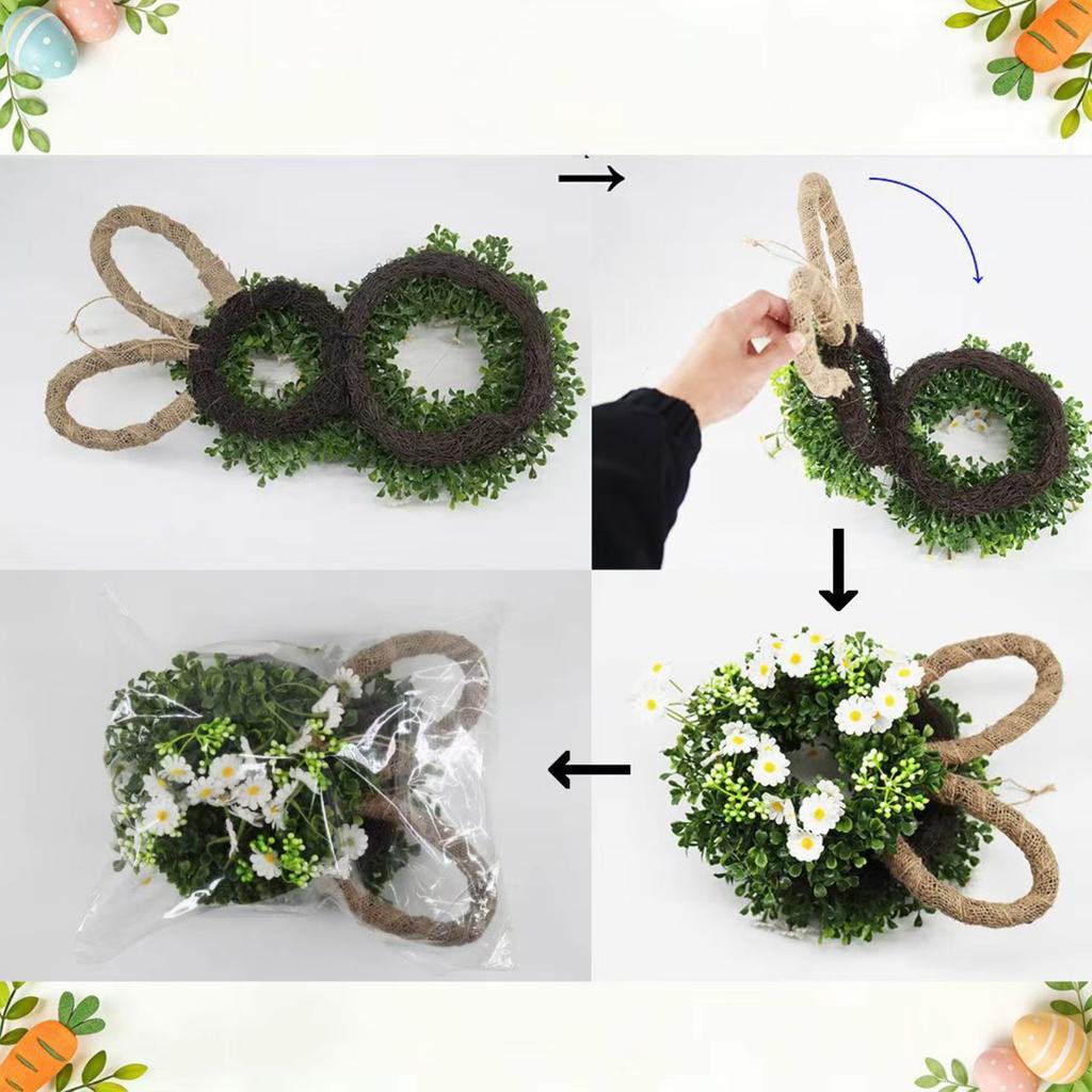 50*25cm Easter Bunny Wreath With Flowers, Bunny Shaped Pendant, Front Door Decoration