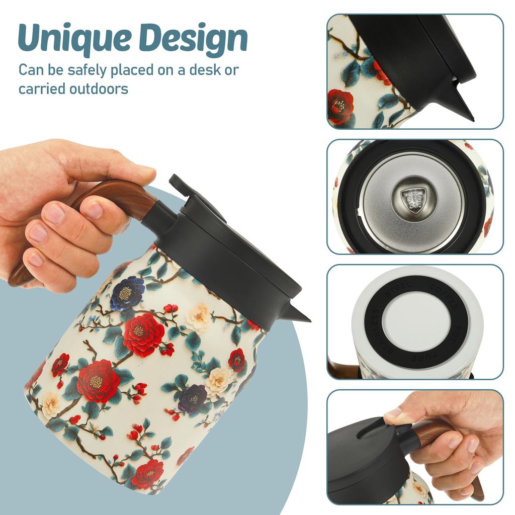 Vintage Blumen Tee Thermoskanne Edelstahl Teekessel Tropfsichere Teekanne mit Tee-Ei Mini Thermo Kaffeekanne Heim Teegeschirr