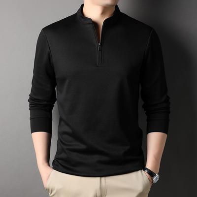 Herbst Reißverschluss Stehkragen Herren T-Shirt für junge und mittelalte Menschen Lässig Einfarbig Dünne Baumwolle Langarm Unterhemd Herren Sweatshirt