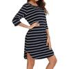 European and American spring new crew neck striped five-quarter sleeve casual versatile dress