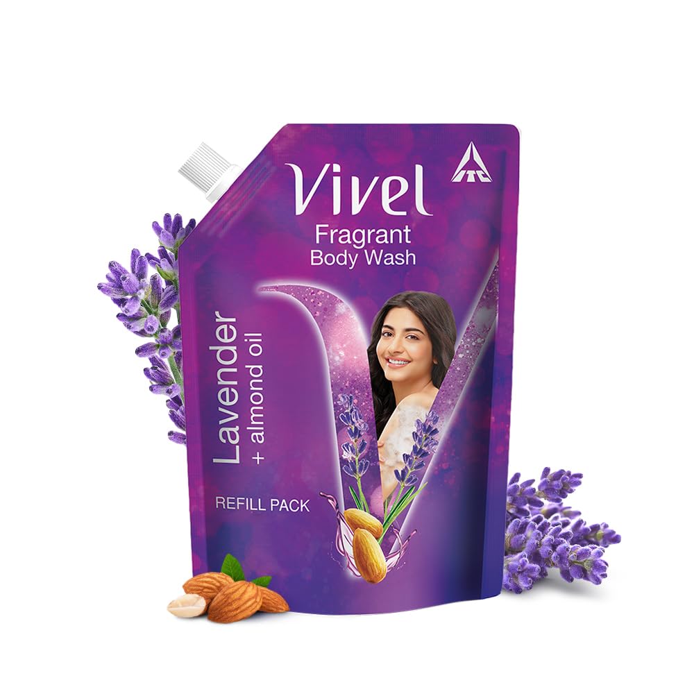 Vivel Fragrant Body Wash, Lavender & Almond Oil Shower Gel, 1300ml Supersaver XL Refill Pouch, Moisturizing Bodywash, Soft & Smooth Skin, Effective