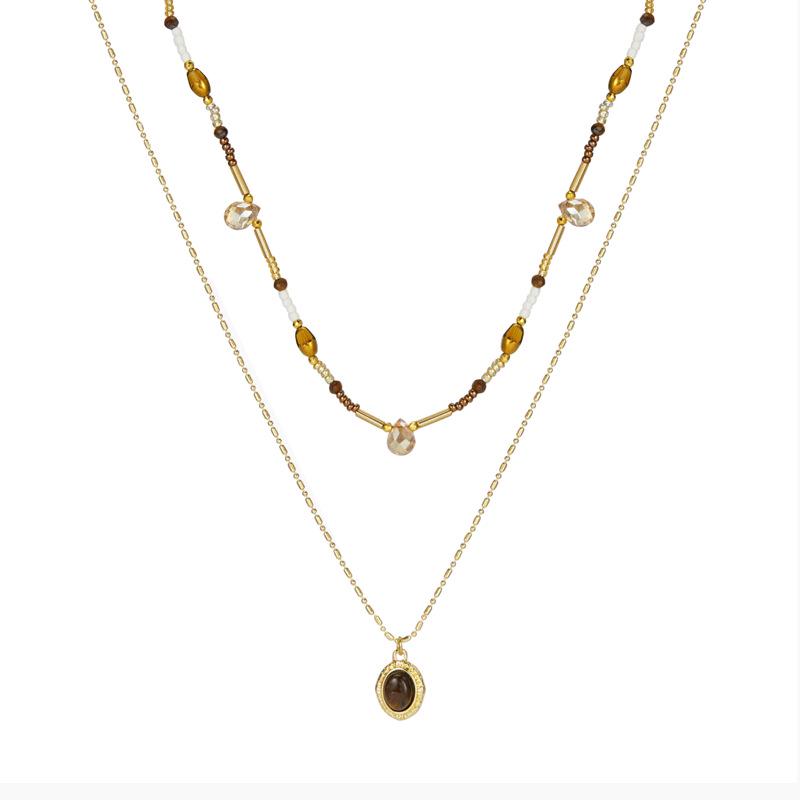 

Европейское и американское двухслойное ожерелье из бусин «Тигровый глаз»: Роскошный дизайн и высококлассная мода ключичная цепочка для женщин