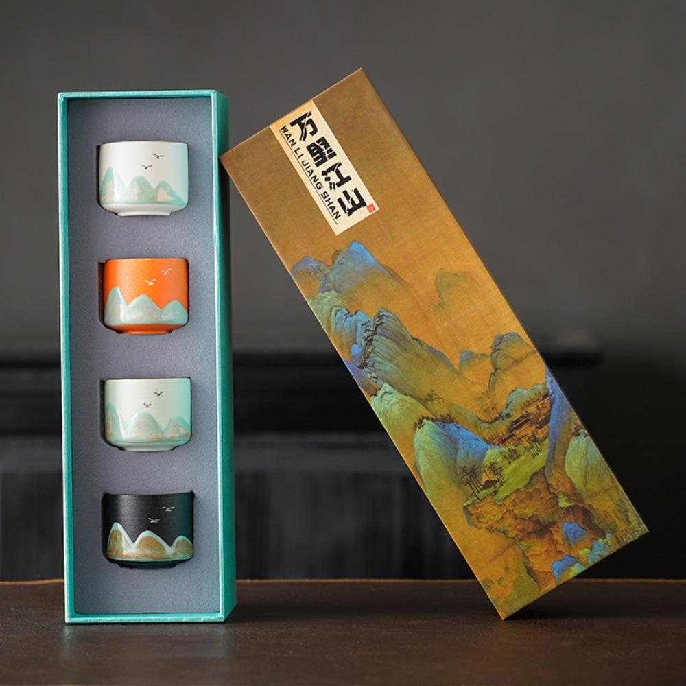 

Чашка для чая Mountain View, Японский китайский набор для саке, Набор чашек для черного чая с рисунком горного пейзажа и птиц (пять штук), компактный One Size оранжевый