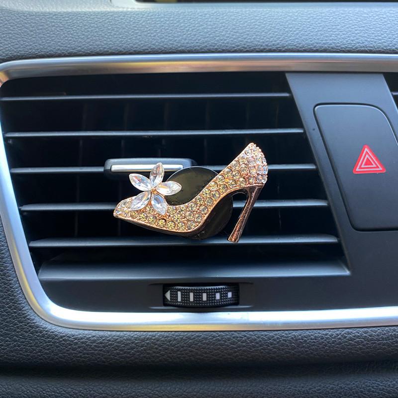 Crystal Studded High Heel Shoe Car Perfume Aromatherapy Decoration Alloy Fragrance Holder