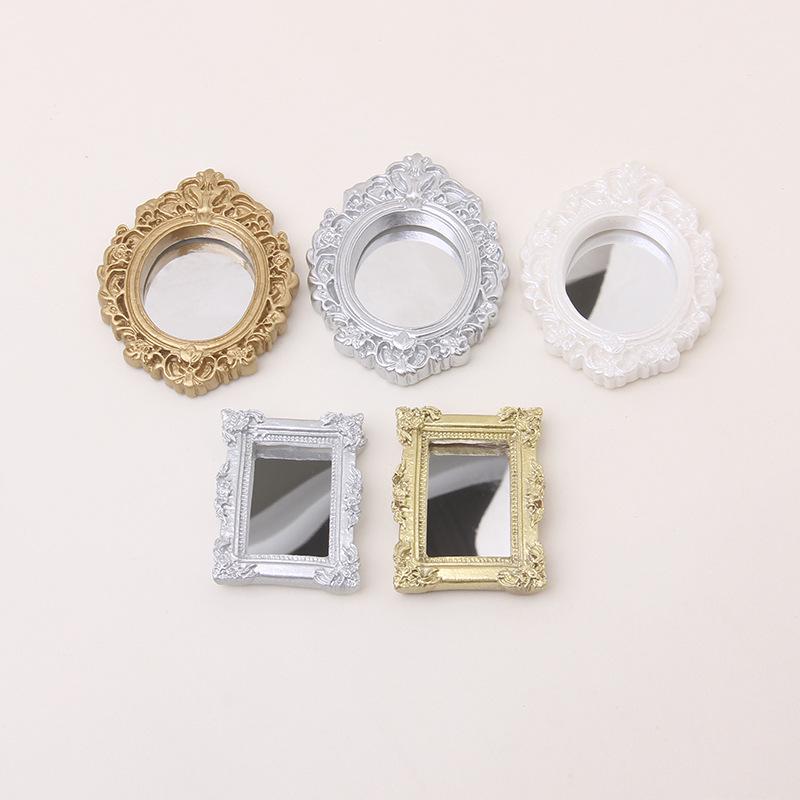 

Miniature Dollhouse Classical Carved Gold & Silver Mirror Decoration Model