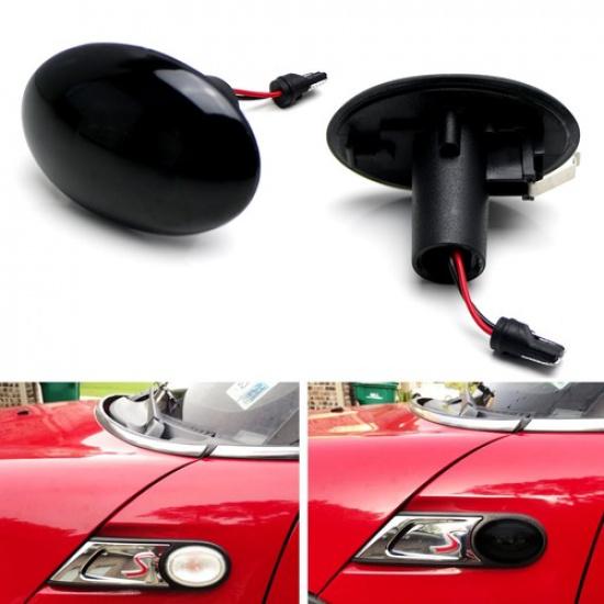 Black Dark Lens White LED Side Marker Blinker Lights For 06-14 MKII MINI Cooper