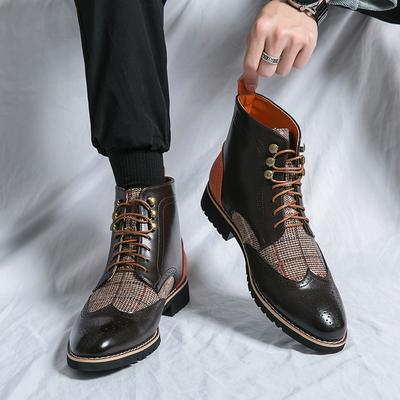 Brand Classic Brown High-top Men Dress Shoes Size 38-48 Pointed Tip Formal Shoes Men Lace-up Leather Boots for Men Vintage Boots