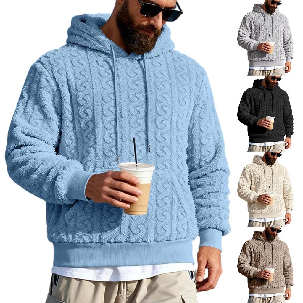 Herren Kapuzenpullover Locker geschnitten mit Taschen, Beidseitig Tragbarer Lässiger Outdoor Warmer Pullover