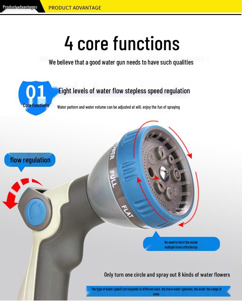 Pressurized Metal Rubber-Coated Water Hose & Car Wash Gun for Gardens