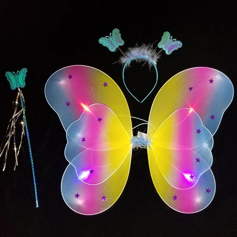 Cute Dreamlike Fairy Princess Angel Wand Butterfly-Wing Tutu Headband Birthday Party Halloween Cosplay-Costume Props