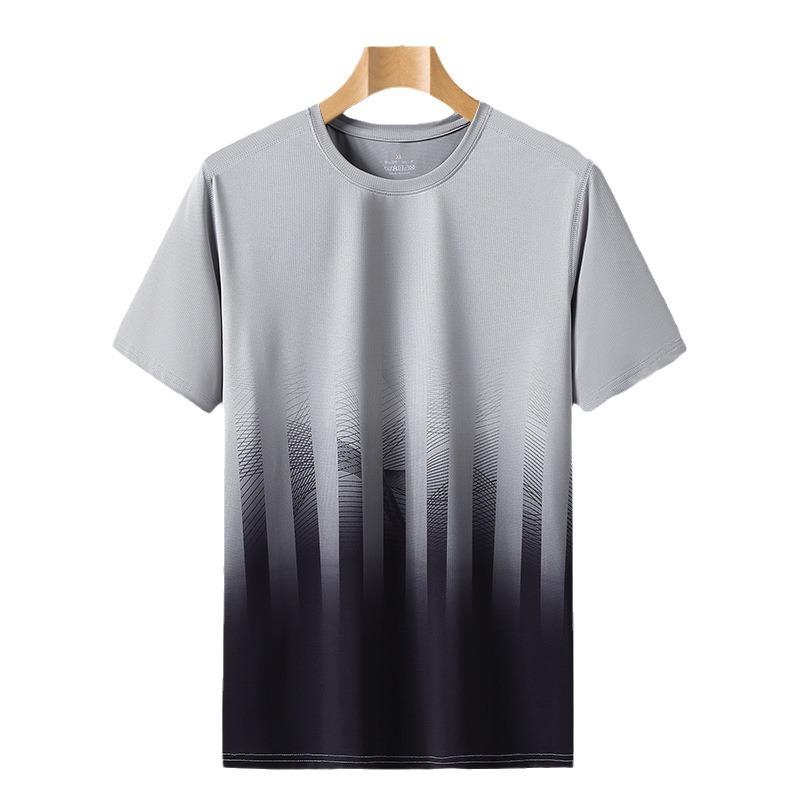 T-shirt da uomo con stampa sfumata - Girocollo, Manica corta, Casual, Elegante, Traspirante e Asciugatura rapida