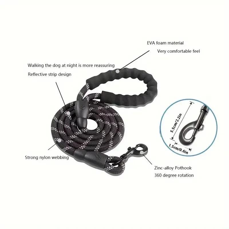 Comfort Padded Handle Dog Leaf Leash Heavy Duty Double Traction Design Reflective Safety Leash for Strong Breed Dogs