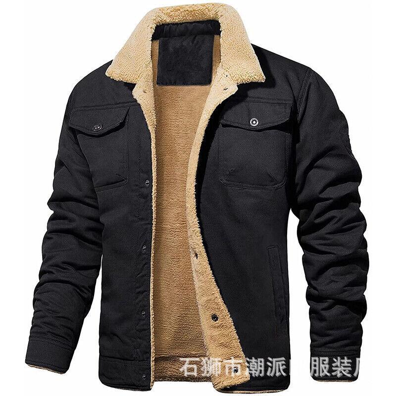 Men's Lapel Jacket Winter Warm Lamb Fleece Casual Jacket Fleece Thickened Work Jacket