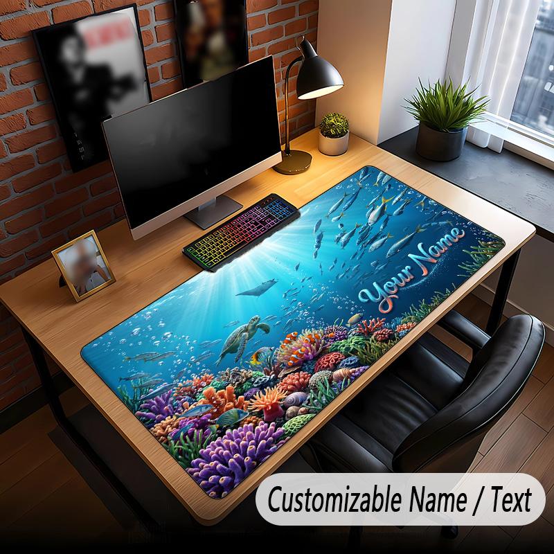 Fish Ocean Theme Custom Mouse Pad Personalized With Name Text Customized Desk Mat For Office Home Decor
