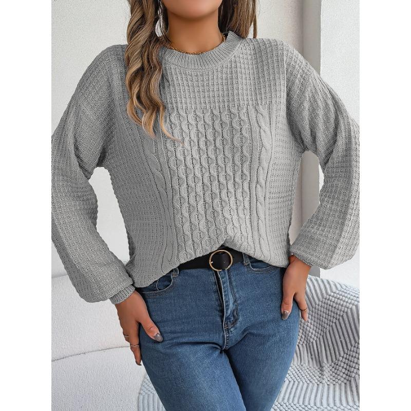 Women's Autumn and Winter Casual Solid Color Twist Lantern Sleeve Sweater