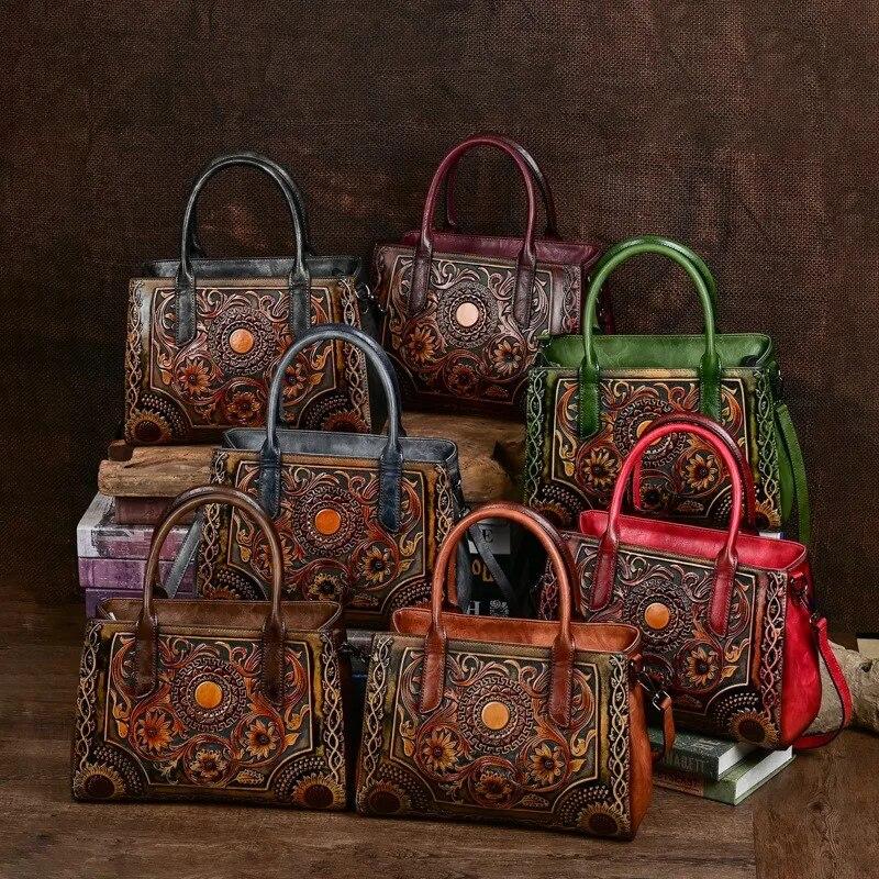 Johnature Borsa in pelle da donna in rilievo retrò squisita Borse a tracolla versatili di grande capacità