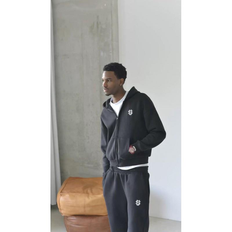 Tuta Jogger con Felpa con Cappuccio e Zip Oversize Unisex Streetwear Casual Abbigliamento Sportivo Uomo Donna
