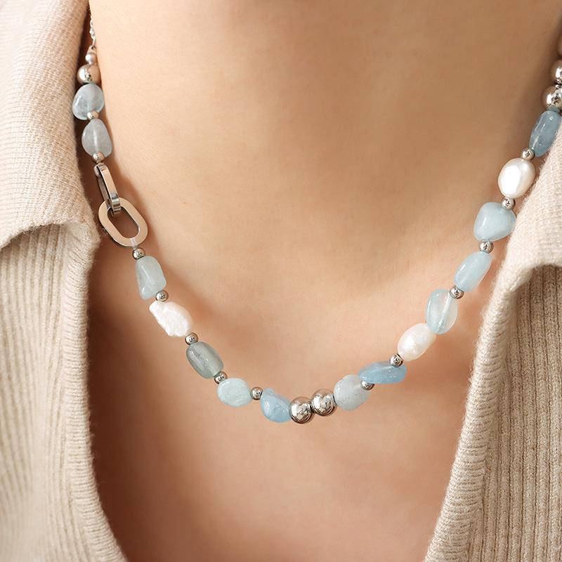 Bohemian Light Luxury Freshwater Pearl & Blue Natural Stone Necklace