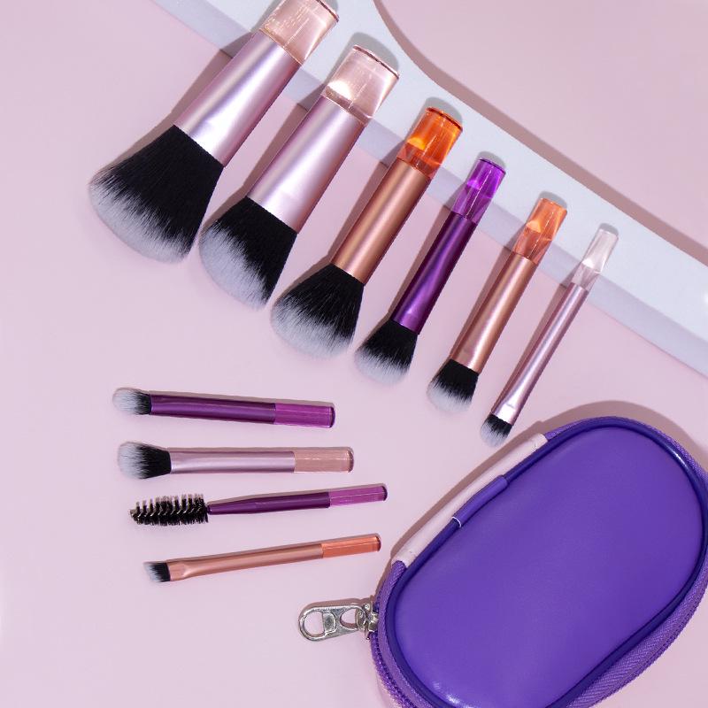 10-Piece Beginner Mini Makeup Brush Set with Crystal Handles - Portable Travel Kit with Brush Bag