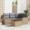 5-Piece Garden Sofa Set with Beige Poly Rattan Acacia Cushions, 2-Seater Garden Sofa with Cushions 3347448
