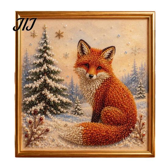 Christmas Wall Decoration DIY Faux Pearl Art Kit, Winter Scene Painting Family Holiday Craft Activities 3D Sparkling Animal Kit for Adults, Decor Bead