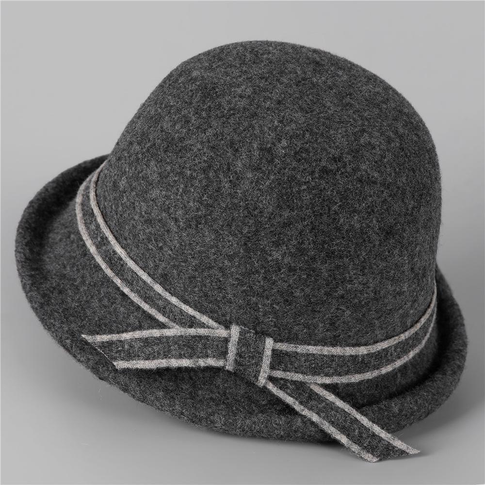 Curled Wool Mother Bucket Hat Elegant Temperament Small Face Thickened Simple Bow Warm Tide