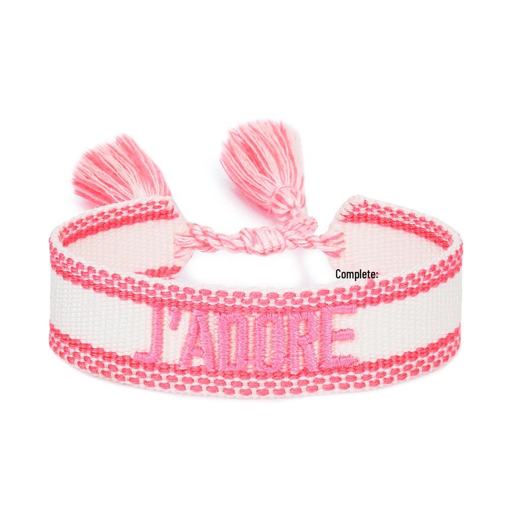 J'adore Bracelet: Embroidered Letter Tassel Wristband for Women & Couples
