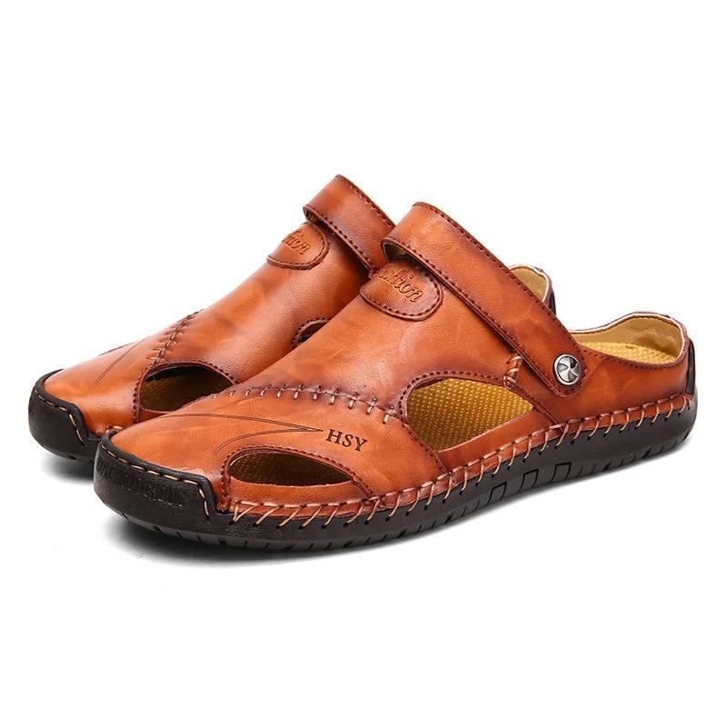 Fashion Summer Fashion Mens Sandals Genuine Leather Beach Slippers Male Non-Slip Soft Comfortable Outdoor Shoes High Quality Man Sandals