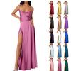 Women Summer Backless  Long Satin Dress Cowl Neck Cross Spaghetti Strap Party  Long Dress