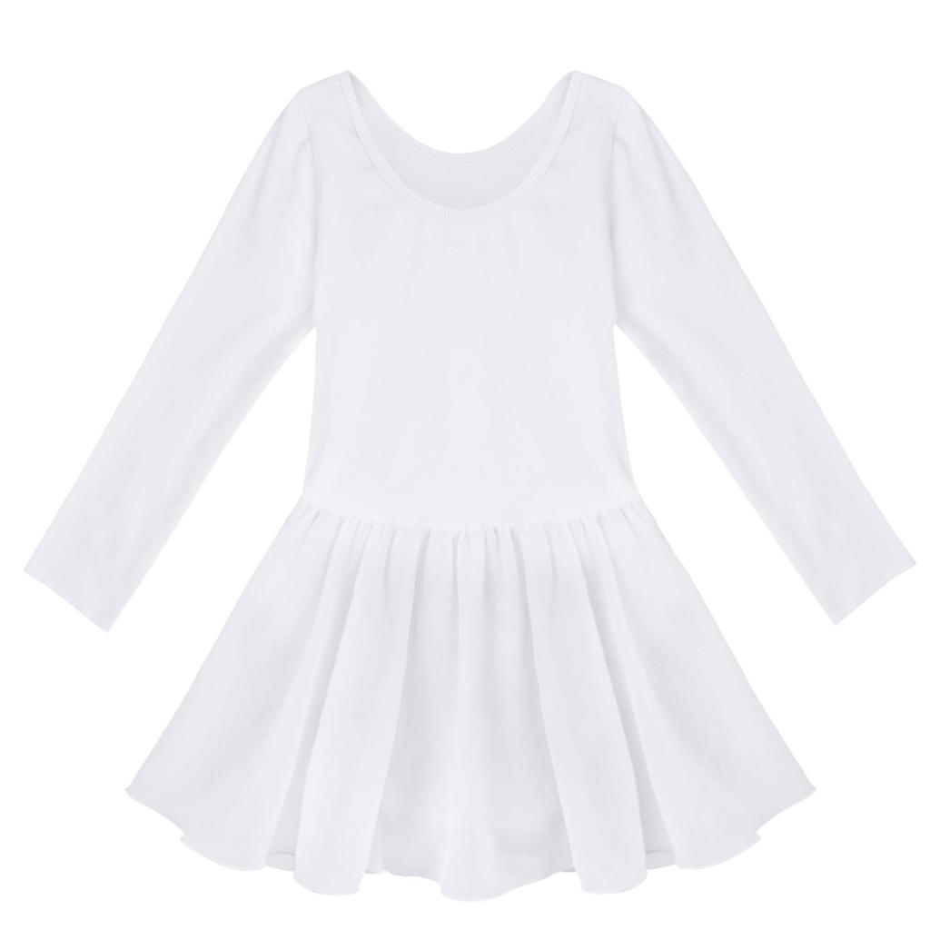 Girls Long Sleeve Ballet Gymnastics Dance Leotard Tutu Dress Performance Dance Costumes