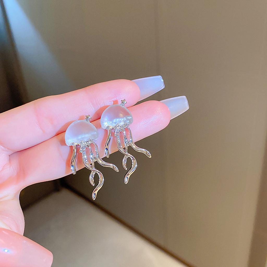 Deep Sea Jellyfish Frosted Earrings With Fashionable And Creative Design, Sweet And Cool Earrings