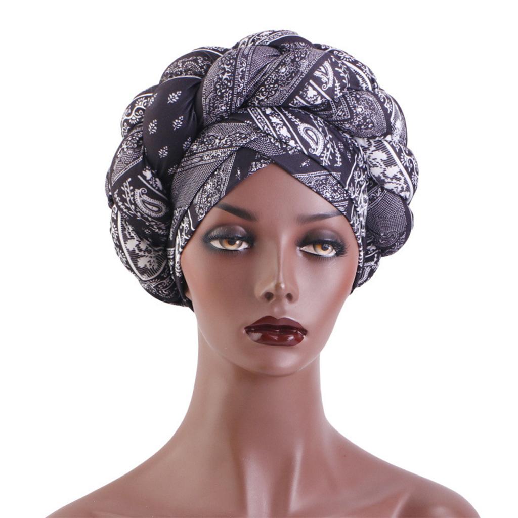African Braided Headwrap High Skull Turban Cap Flower Printed Hijab Head Scarf for Music Festival Theme Event Oversized