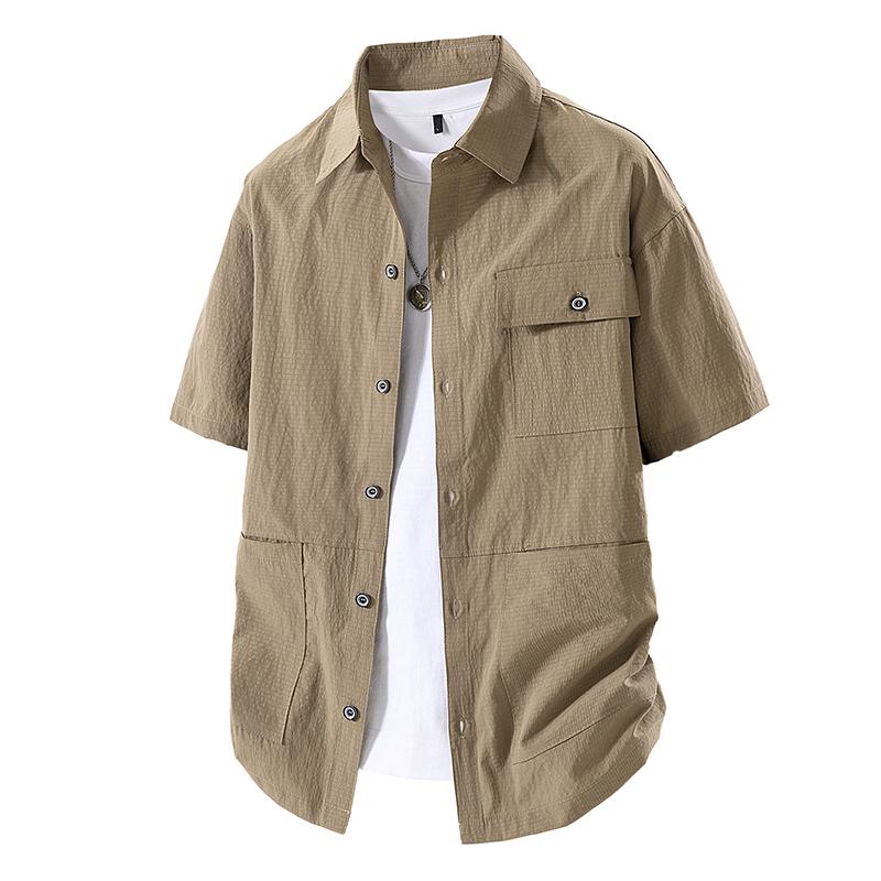 

Summer Shirts for Men Big Size 8XL Breathable Business Formal Shirt Male Short Sleeve Solid Color 50-140KG 8XL хакі