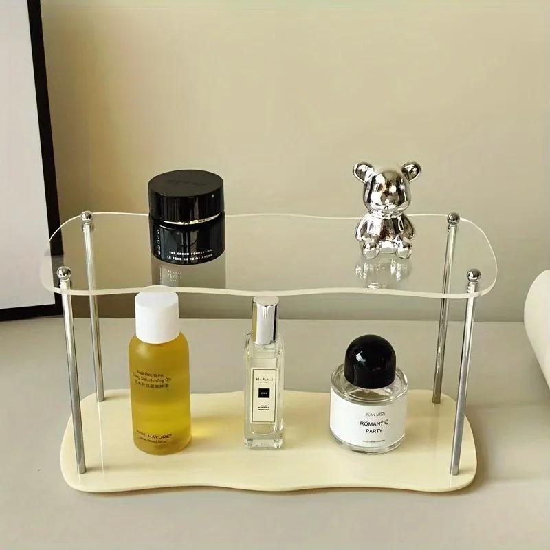 

2-layer clear cup rack, acrylic display shelf for bedroom, living room, bathroom and kitchen, multipurpose layered organizer