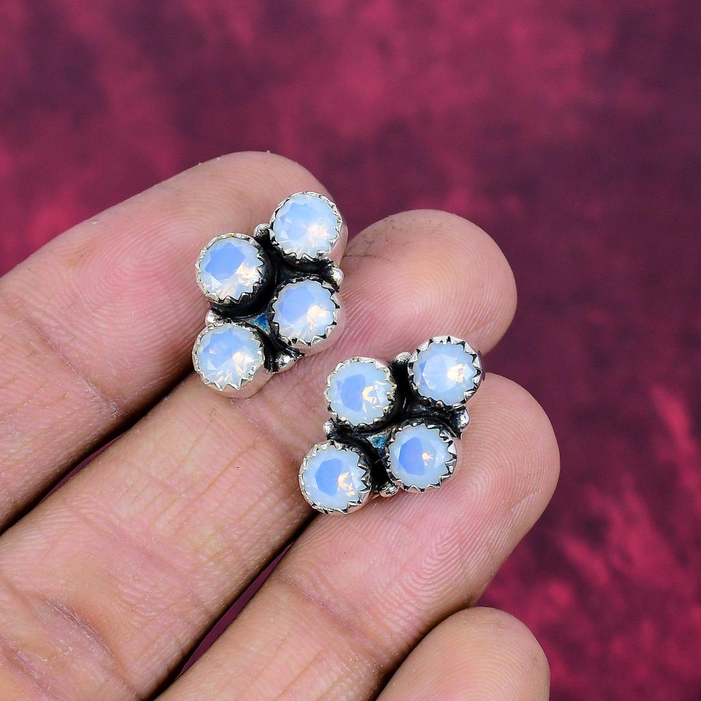 Milchiger Opal 925 Massiv Sterling Silber Ohrringe, Handgefertigter Edelstein Ohrschmuck, Geschenke für Ehefrau Brandneue Ohrringe