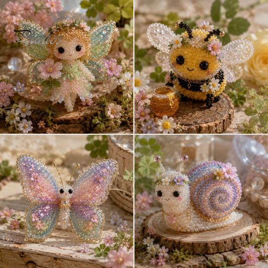 Animal Beadwork Kit 1 Set 3D Beaded DIY Kit, Beading Art Crafts with Handmade Instructions, Insect Bird Fairy for Kids Adults Beginners Decoration